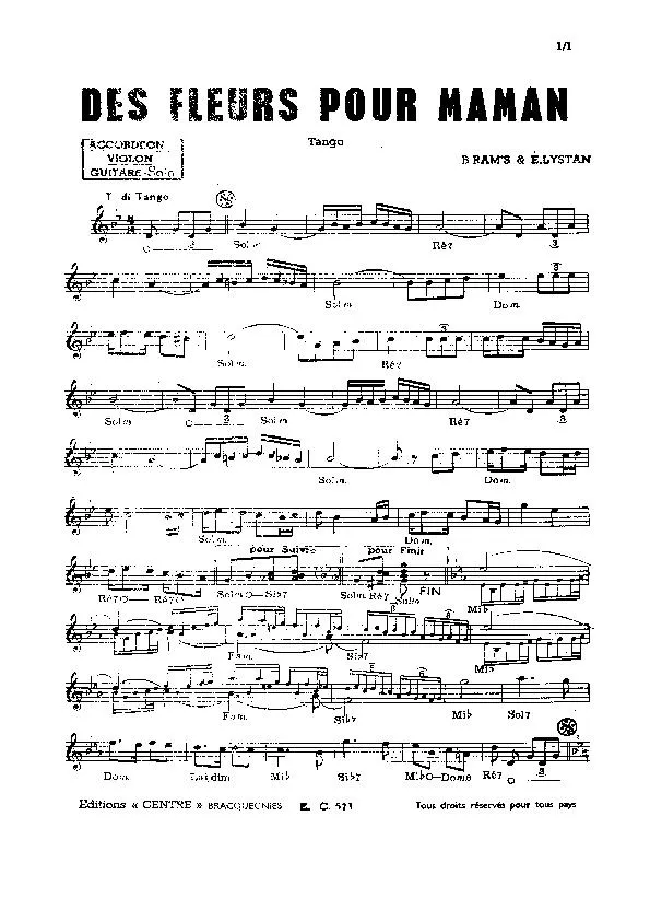 télécharger la partition d'accordéon Des fleurs pour maman (Tango) au format PDF