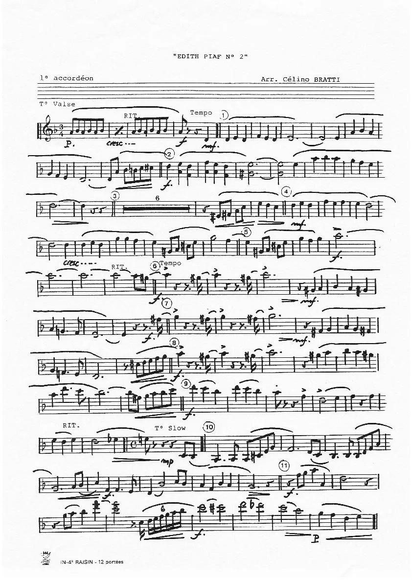 télécharger la partition d'accordéon Medley Edith Piaf n°2 (Arrangement Célino Bratti) (1er Accordéon) au format PDF