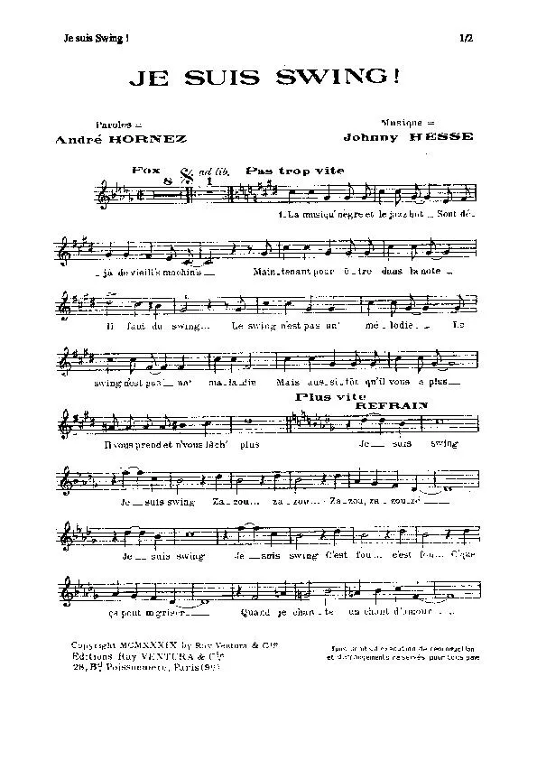 télécharger la partition d'accordéon Je suis swing (Fox) au format PDF