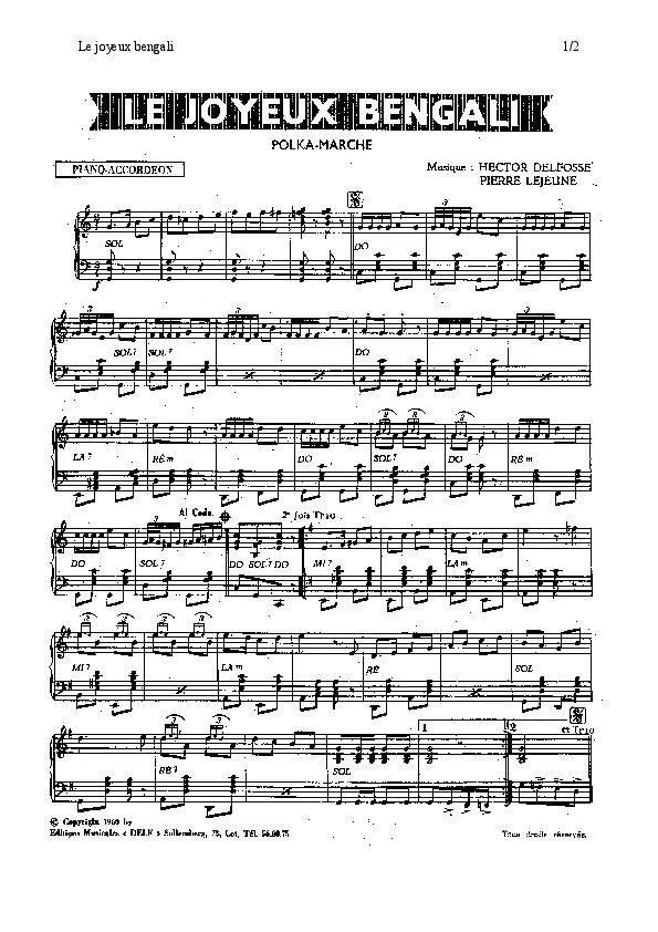télécharger la partition d'accordéon Le joyeux bengali (Polka Marche) au format PDF