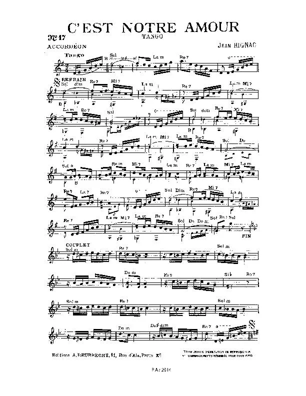 télécharger la partition d'accordéon C'est notre amour (Tango) au format PDF