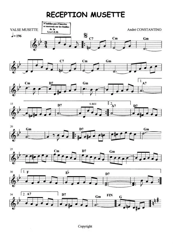 télécharger la partition d'accordéon Réception Musette (Valse Musette) au format PDF