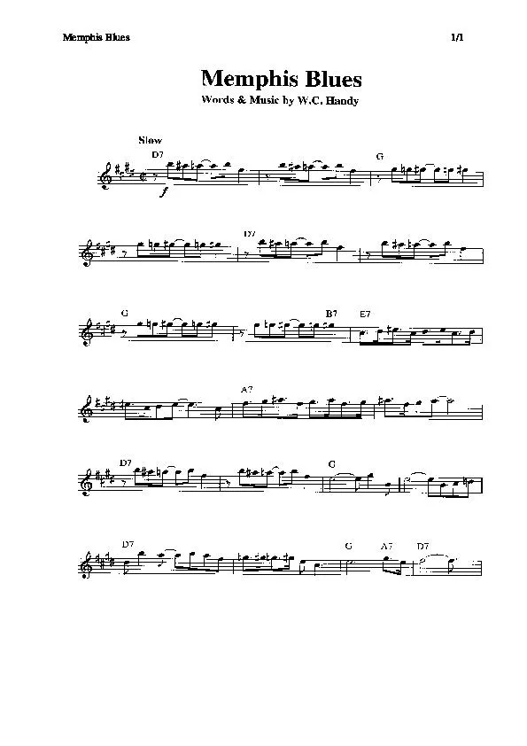télécharger la partition d'accordéon Memphis Blues (Slow) au format PDF
