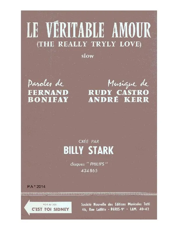 télécharger la partition d'accordéon Le véritable amour (The really truly love) (Orchestration Complète) (Slow) au format PDF