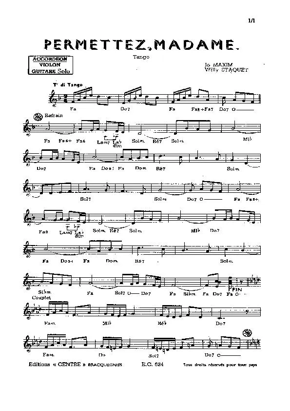 télécharger la partition d'accordéon Permettez Madame (Tango) au format PDF