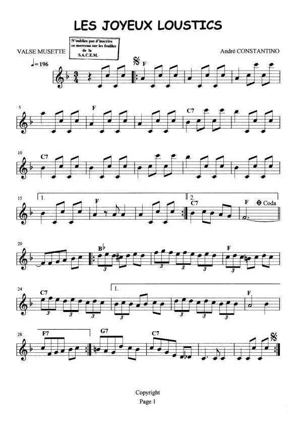 télécharger la partition d'accordéon Les joyeux Loustics (Valse Musette) au format PDF
