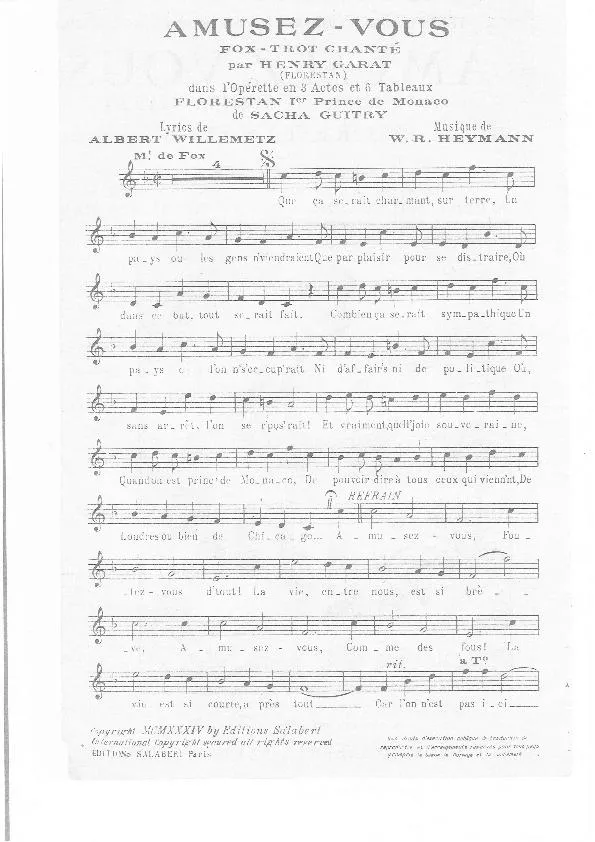 télécharger la partition d'accordéon Amusez Vous (De l'opérette :  Florestan 1er prince de Monaco) (Fox Trot Chanté) au format PDF