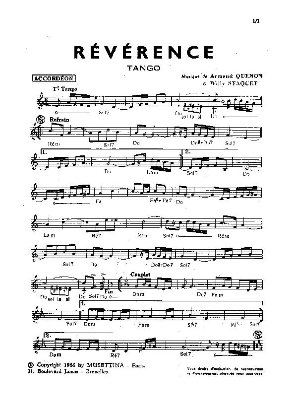 télécharger la partition d'accordéon Révérence (Tango) au format PDF