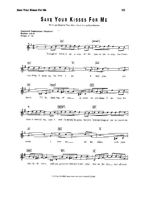 télécharger la partition d'accordéon Save your kisses for me au format PDF