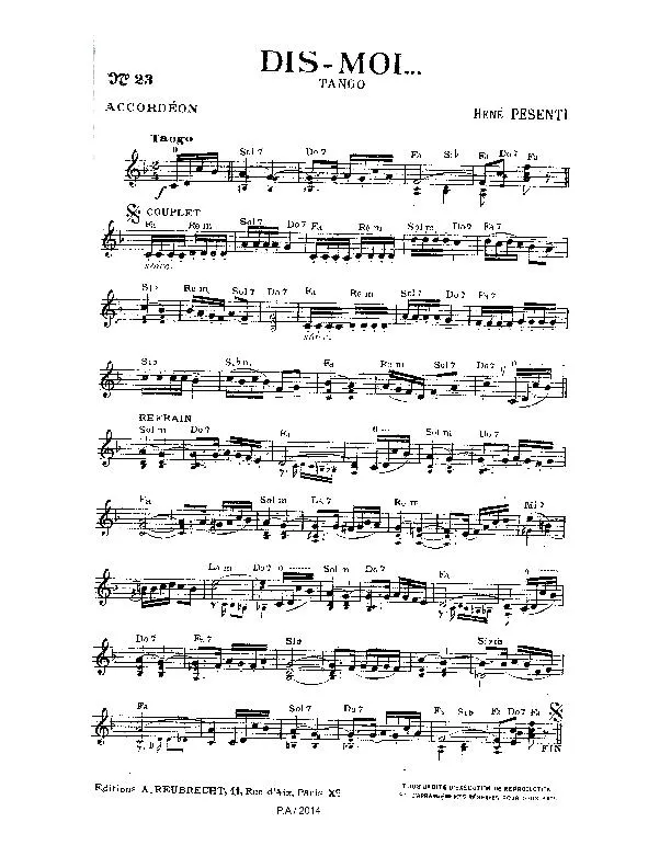 télécharger la partition d'accordéon Dis moi (Tango) au format PDF
