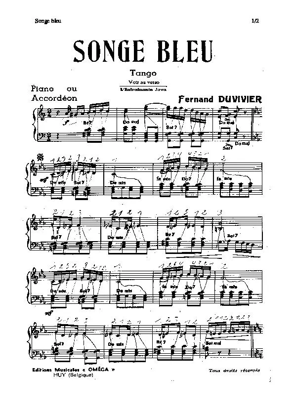 télécharger la partition d'accordéon Songe Bleu (Tango) au format PDF