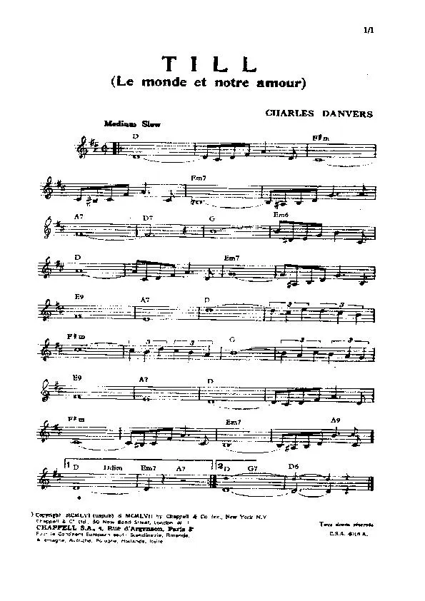 télécharger la partition d'accordéon Till (Le monde et notre amour) (Médium Slow) au format PDF