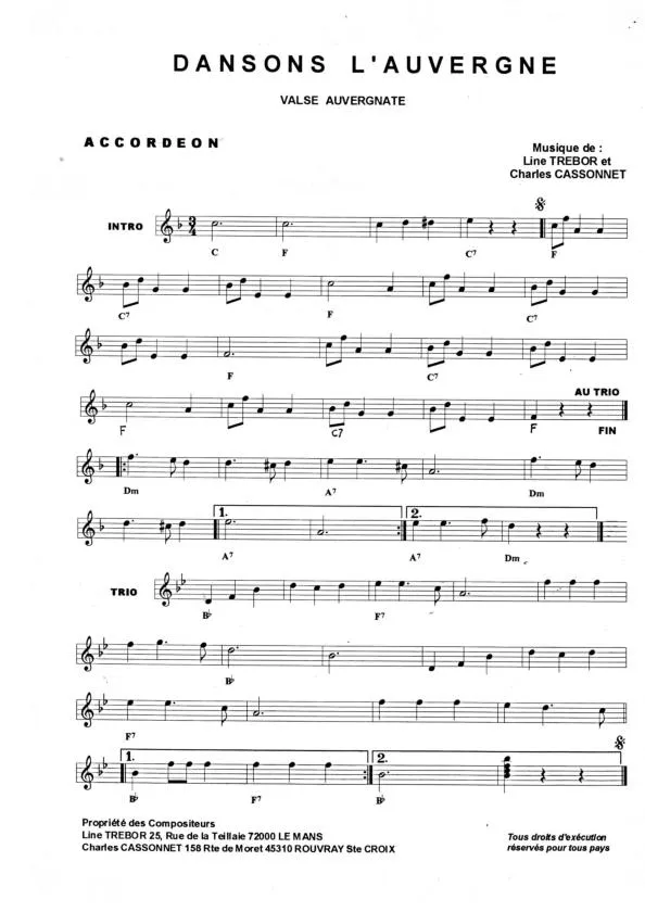 télécharger la partition d'accordéon Dansons l'Auvergne (Valse Auvergnate) au format PDF