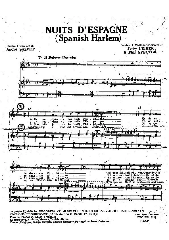 télécharger la partition d'accordéon Nuits d'Espagne (Spanish Harlem) (Boléro Cha Cha) au format PDF