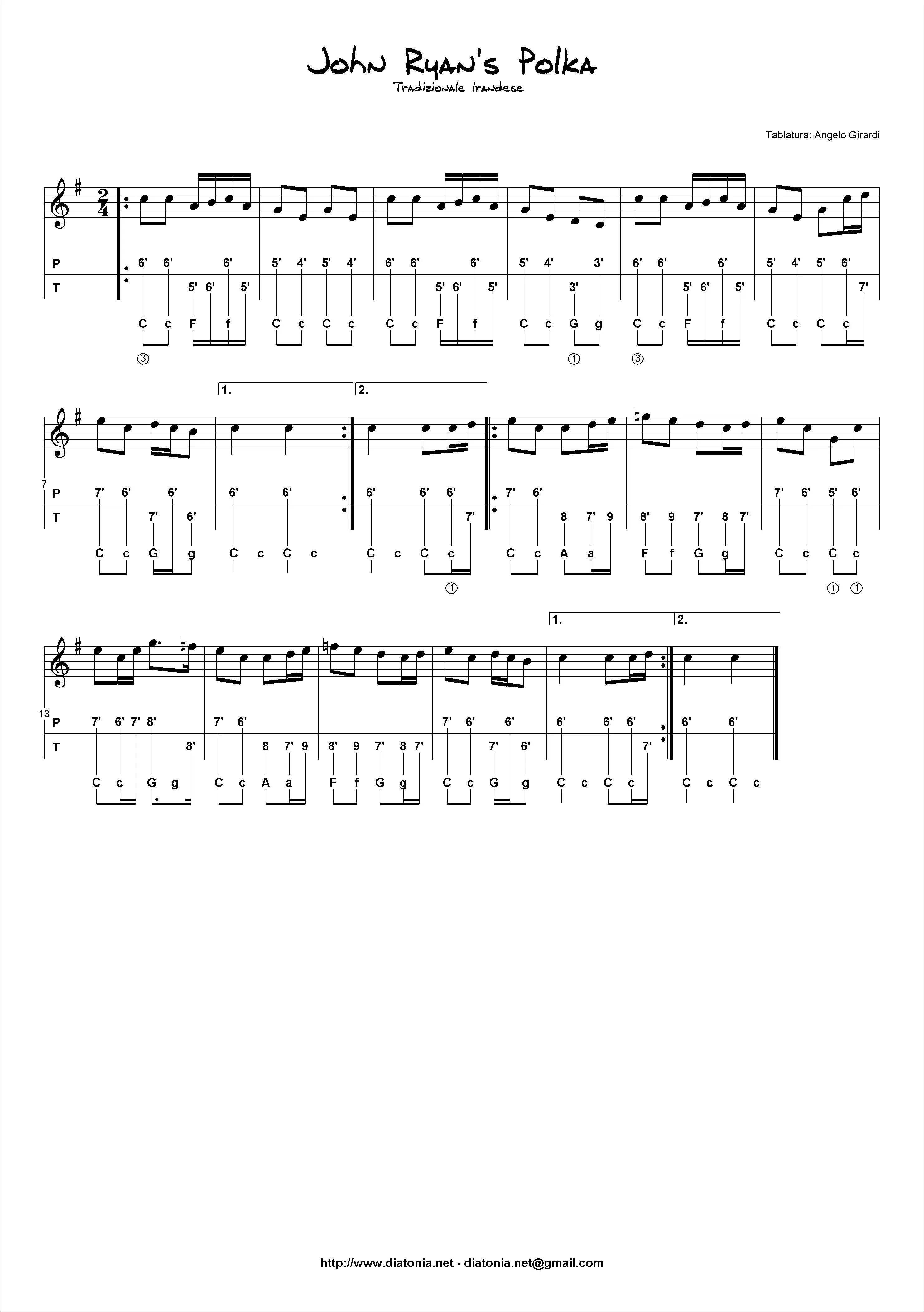 télécharger la partition d'accordéon John Ryan's polka (Accordéon Diatonique) au format PDF