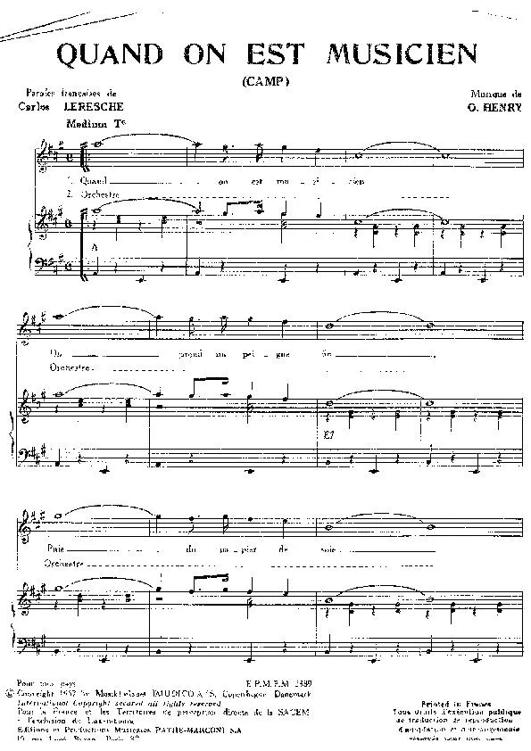 télécharger la partition d'accordéon Quand on est musicien (Camp) au format PDF