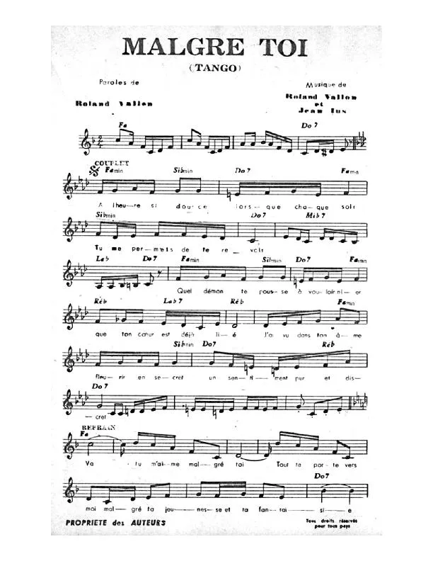 télécharger la partition d'accordéon Malgré toi (Tango) au format PDF