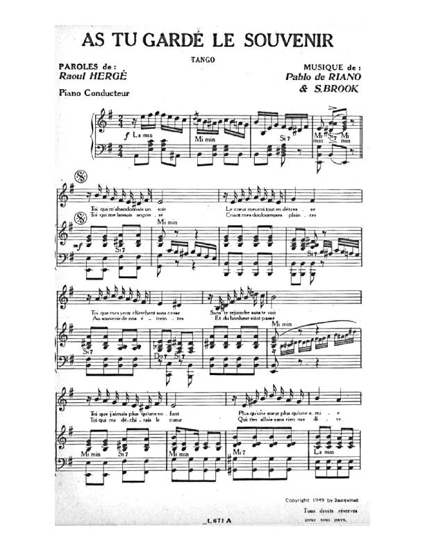 télécharger la partition d'accordéon As tu gardé le souvenir (Tango) au format PDF