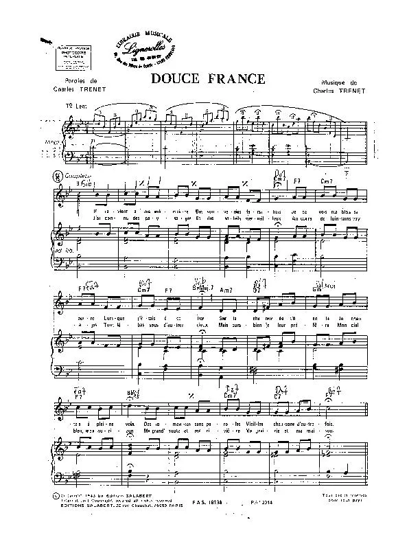 télécharger la partition d'accordéon Douce France au format PDF