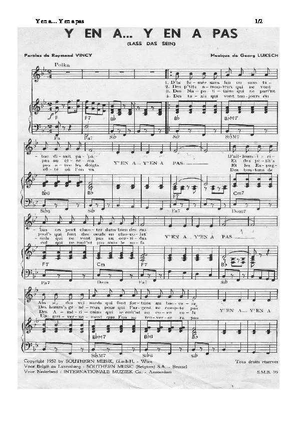 télécharger la partition d'accordéon Y en a Y en a pas (Lass das sein) (Polka) au format PDF