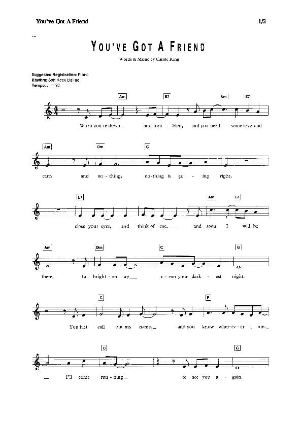 télécharger la partition d'accordéon You've got a friend au format PDF