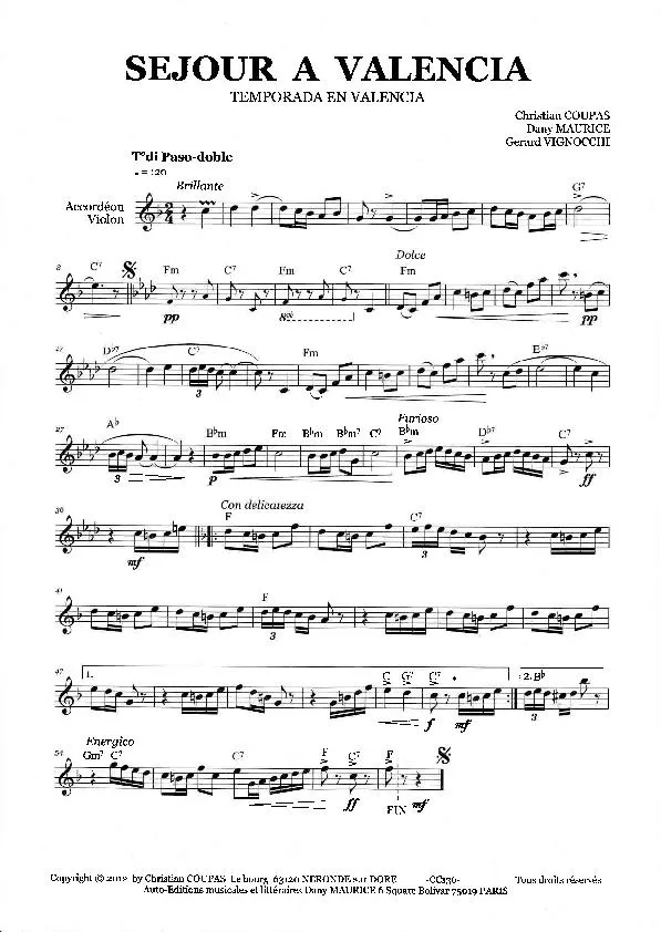 télécharger la partition d'accordéon Séjour à Valencia (Temporada en Valencia) (Paso Doble) au format PDF