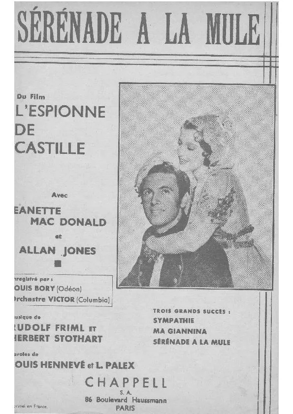 télécharger la partition d'accordéon Sérénade à la mule (Du film : L'espionne de Castille) au format PDF