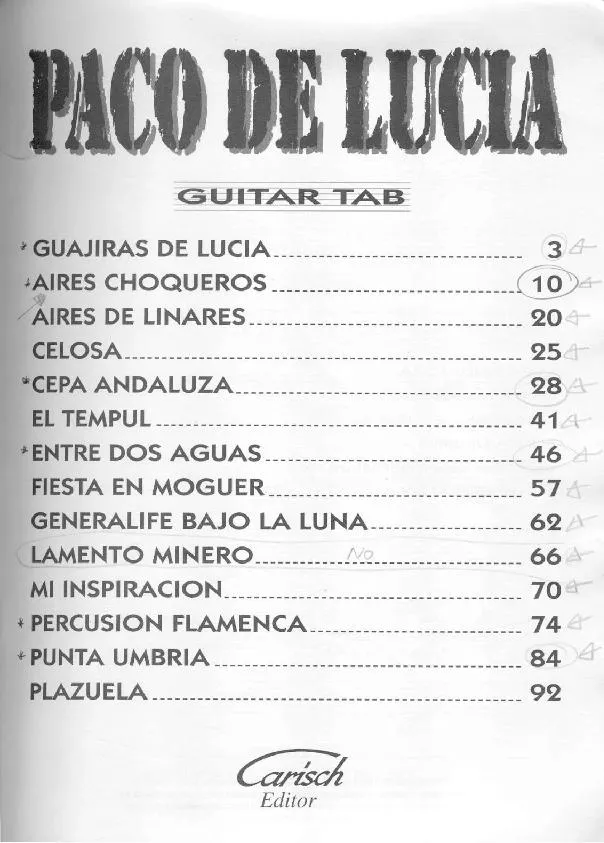 télécharger la partition d'accordéon Songbook : Paco de Lucia (Guitar Tab) (14 Titres) au format PDF