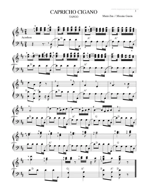 télécharger la partition d'accordéon Capricho cigano (Tango) au format PDF
