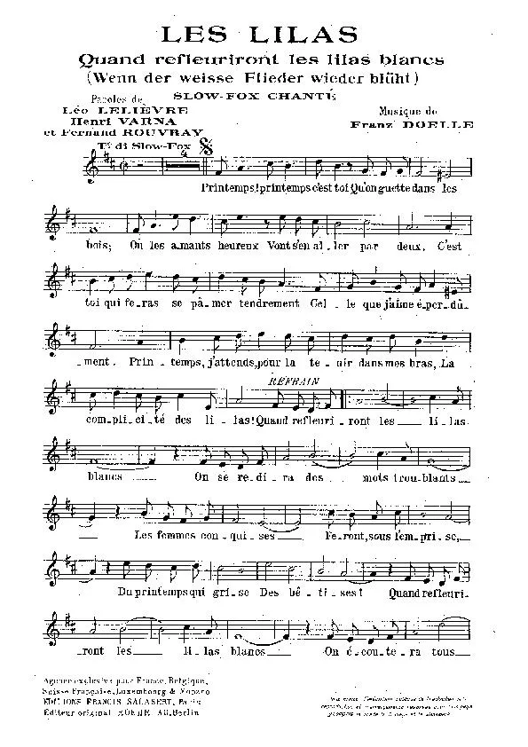 télécharger la partition d'accordéon Les Lilas (Quand refleuriront les lilas blancs) (Wenn der weisse Flieder wieder blüht) (Slow Fox Chanté) au format PDF