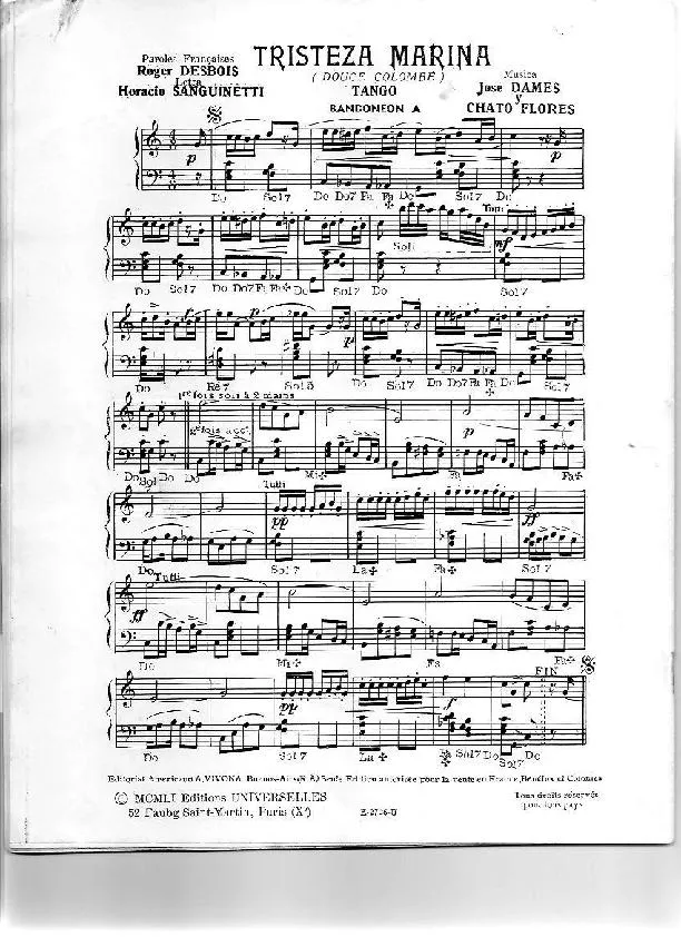 télécharger la partition d'accordéon Tristeza Marina (Douce colombe) (Tango) au format PDF