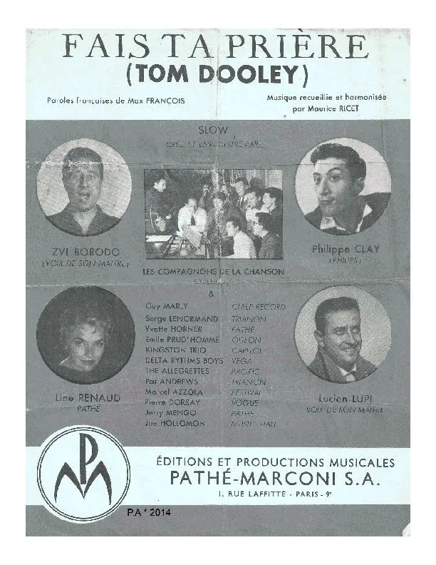 télécharger la partition d'accordéon Fais ta prière (Tom Dooley) au format PDF