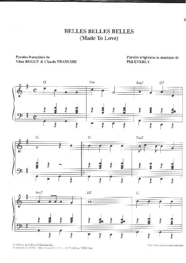télécharger la partition d'accordéon Belles Belles Belles (Made to love) au format PDF