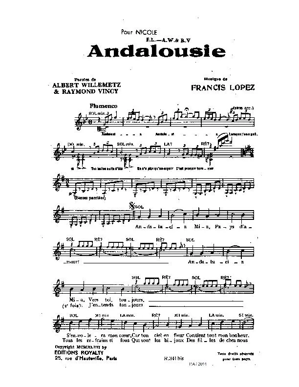 télécharger la partition d'accordéon Andalousie (Flamenco) au format PDF