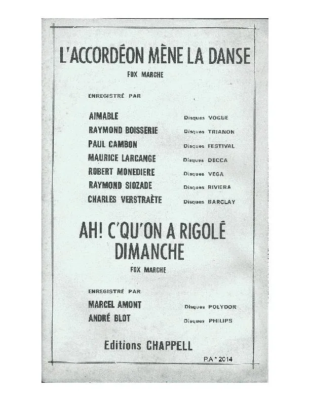 télécharger la partition d'accordéon Ah c' qu'on a rigolé dimanche (Orchestration Complète) (Fox Marche) au format PDF