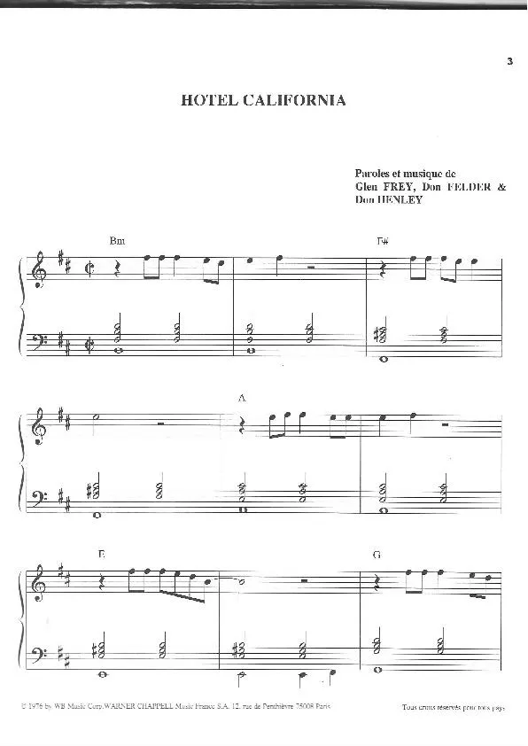 télécharger la partition d'accordéon Hotel California (Slow Rock) au format PDF
