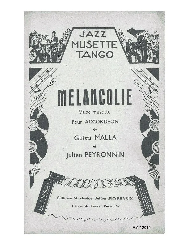 télécharger la partition d'accordéon Mélancolie (Valse Musette) au format PDF