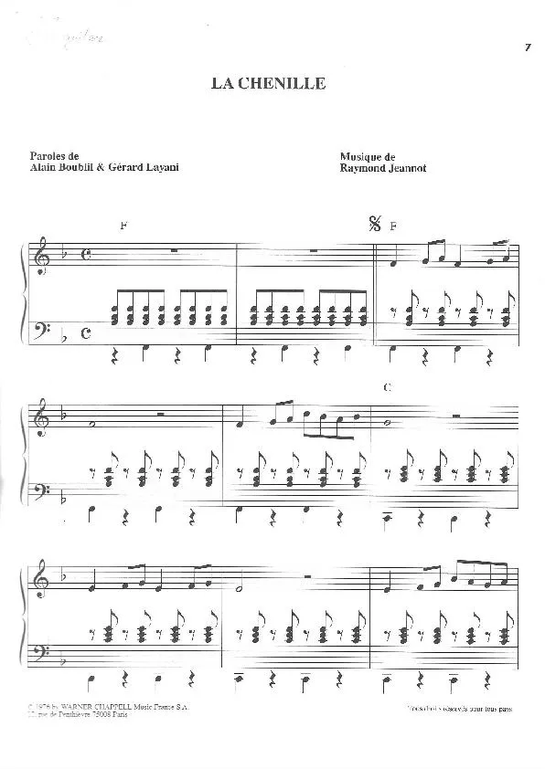 télécharger la partition d'accordéon La chenille (Chant : La Bande à Basile) au format PDF