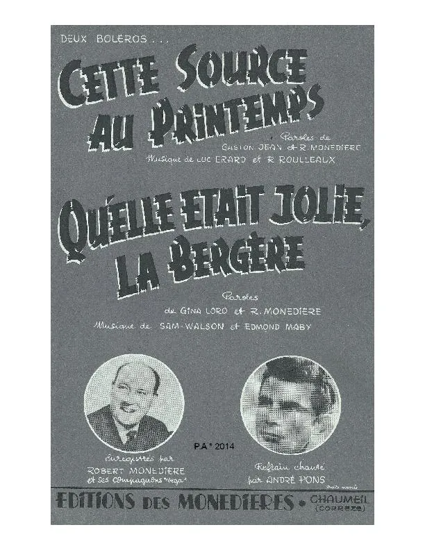 télécharger la partition d'accordéon Qu'elle était jolie la bergère (Boléro Chanté) au format PDF