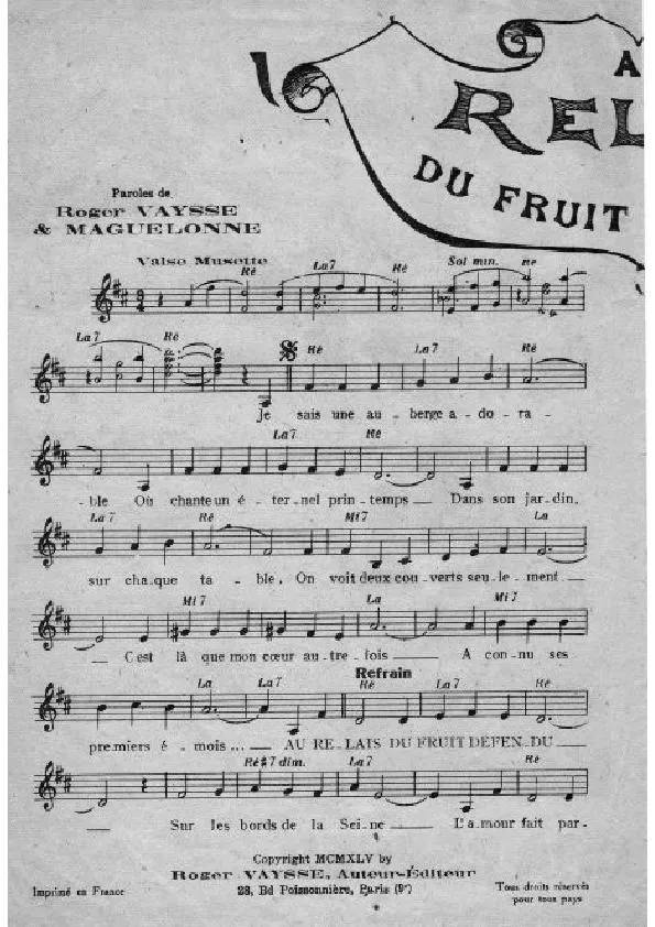 télécharger la partition d'accordéon Au relais du fruit défendu (Valse Musette) au format PDF