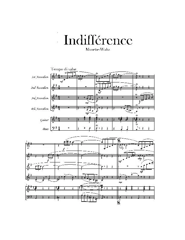 télécharger la partition d'accordéon Indifférence (Pour Orchestre d'Accordéons) au format PDF