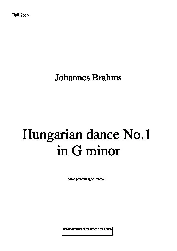 télécharger la partition d'accordéon Hungarian Dance n°1 en G mineur (Danse Hongroise n°1 en sol mineur) (Arrangement : Igor Paroski) (Conducteur) au format PDF