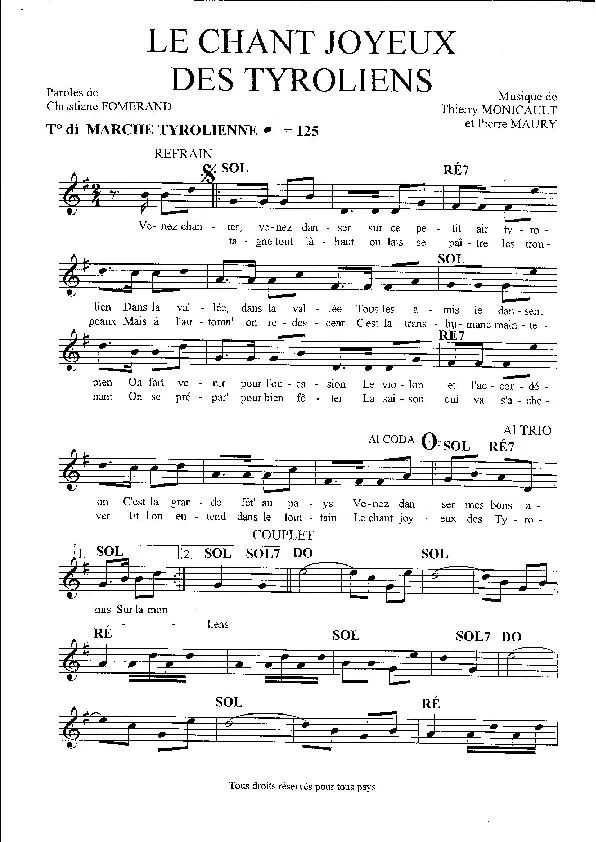 télécharger la partition d'accordéon Le chant joyeux des Tyroliens (Marche Tyrolienne) au format PDF