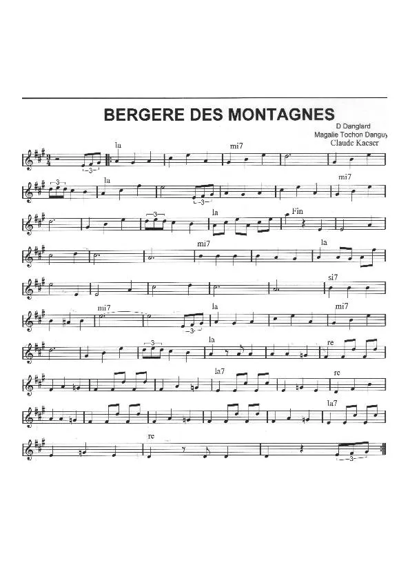 télécharger la partition d'accordéon Bergère des montagnes au format PDF