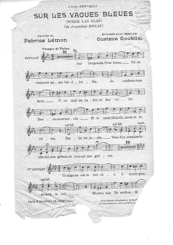 télécharger la partition d'accordéon Sur les vagues bleues (Sobre las olas) (Valse) au format PDF