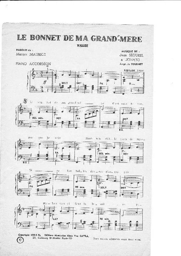 télécharger la partition d'accordéon Le bonnet de ma grand mère (Valse Chantée) au format PDF