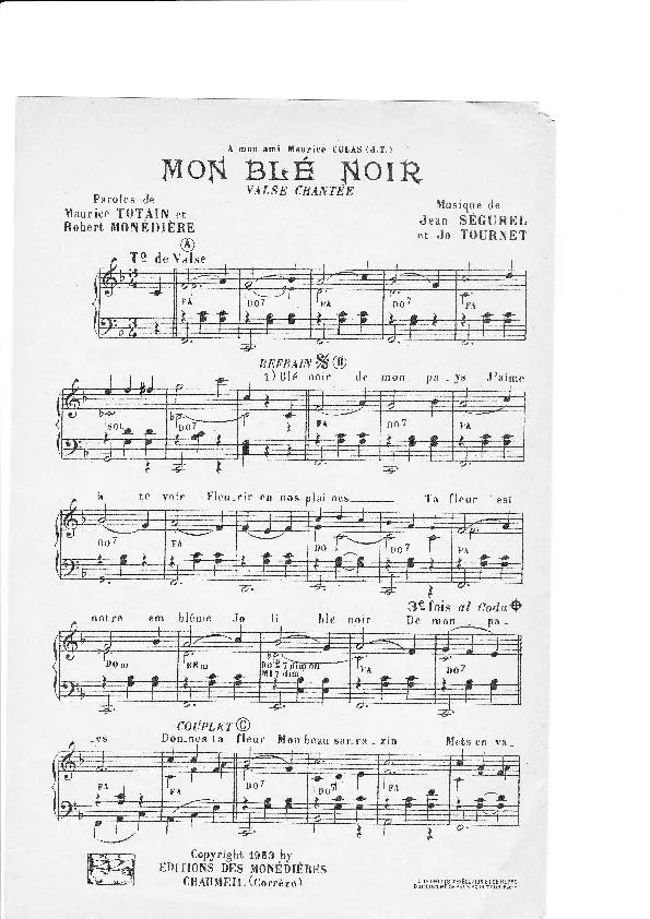 télécharger la partition d'accordéon Mon blé noir (Valse Chantée) au format PDF