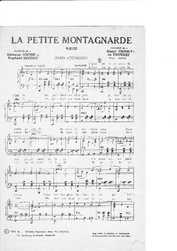 télécharger la partition d'accordéon La petite montagnarde (Valse Chantée) au format PDF