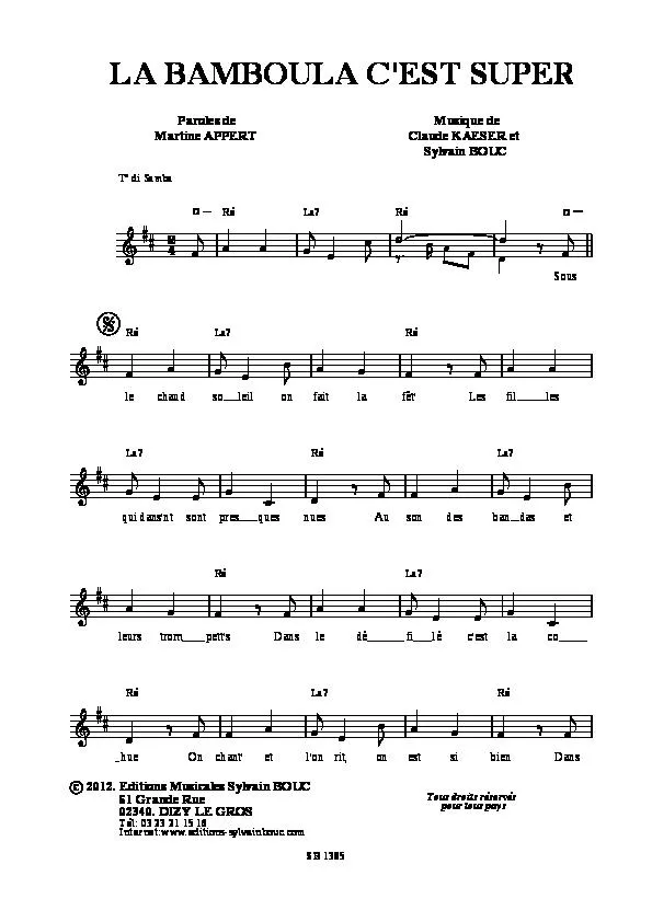 télécharger la partition d'accordéon La bamboula c'est super (Samba) au format PDF