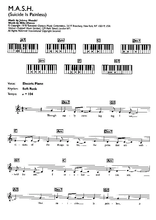 télécharger la partition d'accordéon M A S H (Suicide is Painless) (Soft Rock) au format PDF